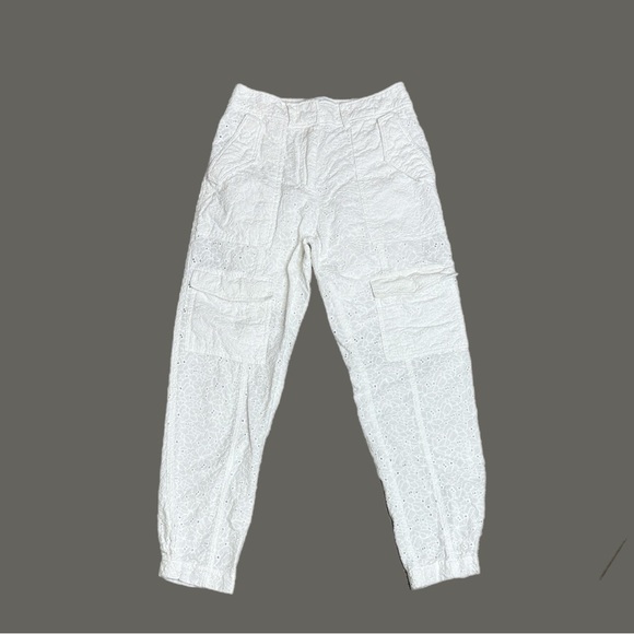Derek Lam 10 Crosby Women’s White Cargo Eyelet Embroidered Tapered Leg Pants 4 - Picture 1 of 12